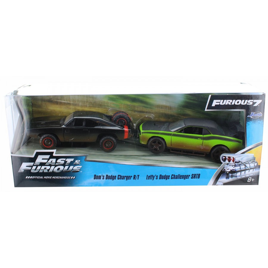 2 Pack 2 Models Doms Dodge Charger Rt Lettys Dodge Challenger Jada Toys Fast And Furious 7