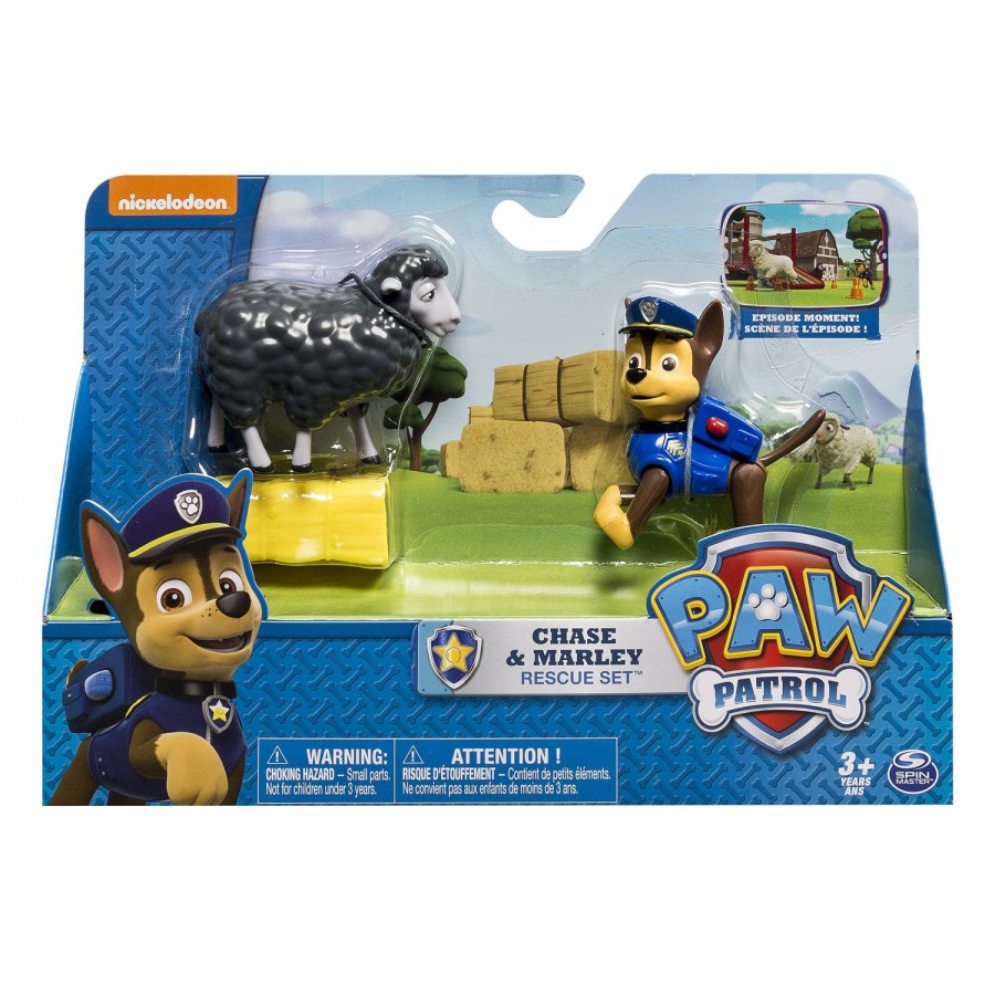 paw patrol figure set chase and marley rescue playset spin master