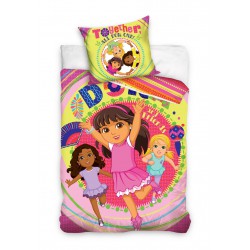 Set Letto DORA AND FRIENDS 5 Personaggi Girls COPRIPIUMINO e FEDERA 100% Cotone 140x200