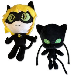 Couple 2 Plushies Big 30cm Adrien Chat Noir And Kwami Plagg From Cartoon Miraculous Ladybug Original