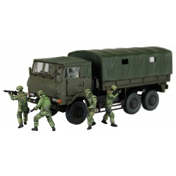 Kit Montaggio Militare JGSDF 3 1/2t TRUCK WITH ADDITIONAL ARMOUR con 6 personaggi Camion Trasporto Scala 1/72 AOSHIMA