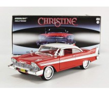 CHRISTINE Modello 19cm DieCast PLYMOUTH 1958 FURY Rossa Bianca Vetri Chiari Scala 1/24 ORIGINALE Greenlight