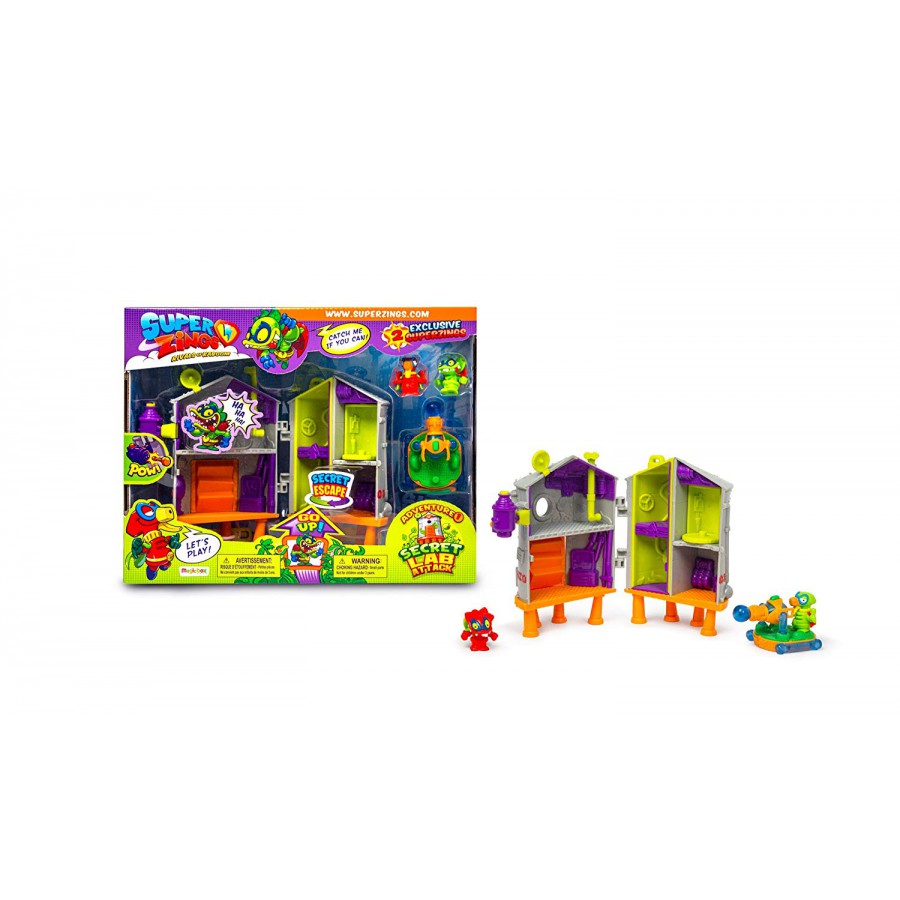 SUPERZINGS Playset AVVENTURA Laboratorio Segreto 2 FIGURE ORIGINALE Super Zings