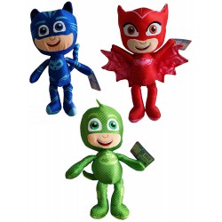 Set Completo 3 PELUCHE 22cm Personaggi SUPER PIGIAMINI PJ MASKS Gattoboy + Gufetta + Geco