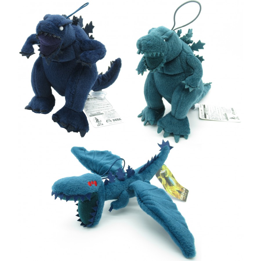 SET COMPLETO 3 Peluche GODZILLA 15cm Blu Verde Servum Volante Originale