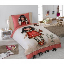 GIRL Doll With RED DRESS Butterflies SINGLE BED SET Original SANTORO Gorjuss Original DUVET COVER 140x200cm Cotton OFFICIAL