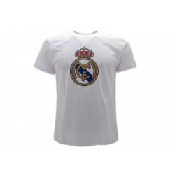 REAL MADRID C.F. T-Shirt Maglietta STEMMA RMCF Bianca Blanca Blancos Camiseta Logo UFFICIALE