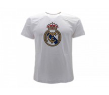 REAL MADRID C.F. T-Shirt Maglietta STEMMA RMCF Bianca Blanca Blancos Camiseta Logo UFFICIALE