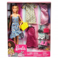 BARBIE Bambola Con Vestito Floreale Borsa Gialla e Vestiti e