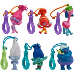 TROLLS Set Completo 6 FIGURE Collezione Portachiavi ORIGINALI anche per DECORAZIONE TORTA Cake Topper