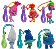 TROLLS Set Completo 6 FIGURE Collezione Portachiavi ORIGINALI anche per DECORAZIONE TORTA Cake Topper