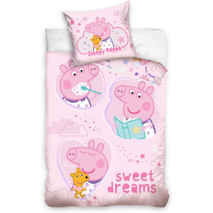 Baby Bed Set Cotton Duvet Cover Peppa Pig Sweet Dreams 100x135cm