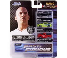 FAST AND FURIOUS Set 3 Diversi MINI Modellini AUTO 4cm Dodge Charger Eclipse e Ford F-150 NANO Hollywood Rides DIE CAST Jada