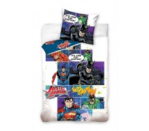 Set Letto JUSTICE LEAGUE Vignette Superman Flash Batman Originale COPRIPIUMINO 160x200cm e FEDERA 70x80cm 100% Cotone