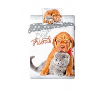 Set Letto Cotone Cane DOGO e Gatto CERTOSINO Best Friends Animali COPRIPIUMINO Letto Singolo 160x200cm e FEDERA