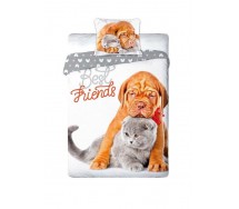 Single BED SET Cotton Duvet Cover DOGO DOG and CERTOSINO CAT Best Friends Animal 160x200cm