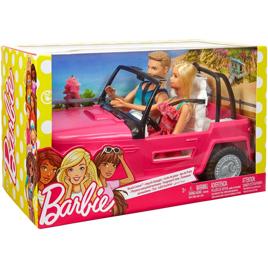 barbie and ken dolls with jeep