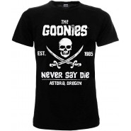 Goonies T-Shirt Maglietta Nera Teschio E Spade Never Say Die ORIGINALE