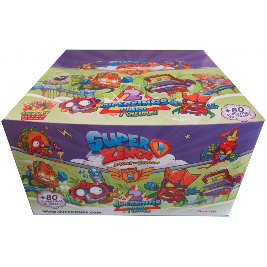 SUPERZINGS BOX Completo 30 Bustine 2 Personaggi Super Zings Kaboom Serie 5 