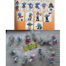 Set Completo 12 Figure PUFFI Calciatori e 3 Palle Serie KINDER FERRERO Smurfs 1990