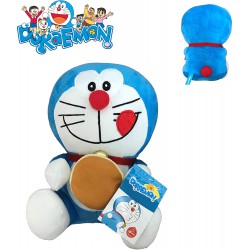 Plush DORAEMON Robot Cat 20cm Sitting With Hamburger Original TV Cartoon Movie