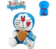 Plush DORAEMON Robot Cat 20cm Sitting With Hamburger Original TV Cartoon Movie