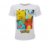 POKEMON T-Shirt Maglietta BIANCA Con 4 Pokemon Starter Pikachu Bulbasaur Charmander Squirtle Originale UFFICIALE Videogioco