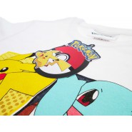 POKEMON T-Shirt Maglietta BIANCA Con 4 Pokemon Starter Pikachu Bulbasaur Charmander Squirtle Originale UFFICIALE Videogioco