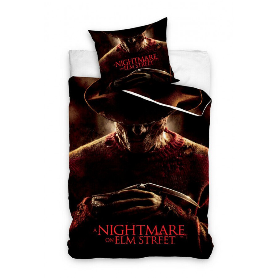 Set Letto Reversibile NIGHTMARE ON ELM STREET 140x200 cm / 70x90cm WBH201009-PP Multicolore Freddy Krueger 100% Cotone 2 Pezzi Copripiumino e Federa Carbotex 