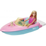 BARBIE Playset BLONDE DOLL WITH BOAT AND PUP Original MATTEL GRG30