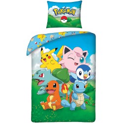 Set Letto POKEMON PIKACHU In Spiaggia Con Gli Amici COPRIPIUMINO Reversibile 140x200 Federa 70x90 Originale COTONE Bulbasaur
