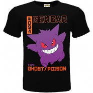 POKEMON T-Shirt Jersey BLACK GENGAR 094 With TYPE GHOST POISON Original OFFICIAL 