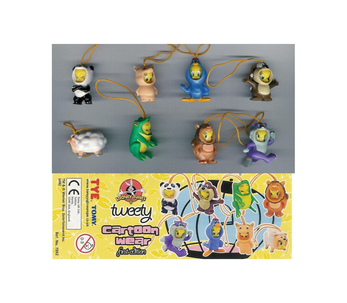 RARO Set 8 Figure Collezione TITTI ANIMAL WEAR SERIE 1 TWEETY Tomy MINI WINNIES