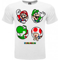 SUPER MARIO T-Shirt Maglietta BIANCA con Personaggi MARIO LUIGI BOWSER TOAD Originale UFFICIALE NINTENDO