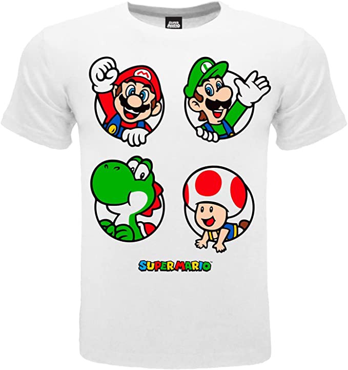 SUPER MARIO T-Shirt Shirt WEISS MARIO LUIGI YOSHI TOAD NINTENDO