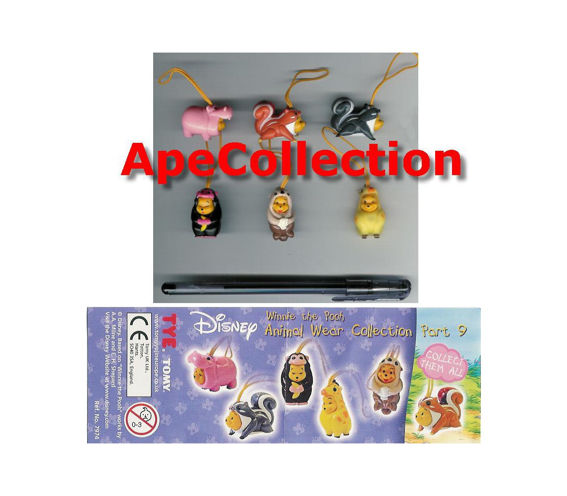 RARO Set 6 Figures WINNIE POOH Animal Wear PART 9 Serie TOMY Mini Winnies