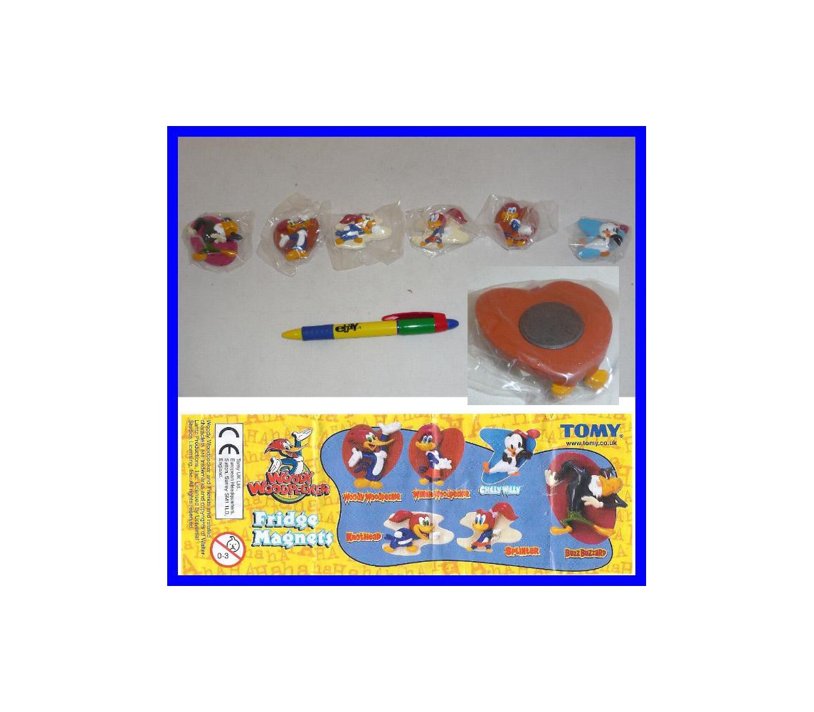 SET 6 Figure CALAMITE Magnets WOODY WOODPECKER PICCHIARELLO Tomy NUOVE NEW RARE