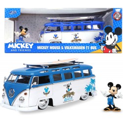 MICKEY MOUSE Modello Bus Volkswagen T1 BUS con Figura TOPOLINO Scala 1/24 DieCast ORIGINALE Jada Toys