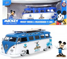 MICKEY MOUSE Modello Bus Volkswagen T1 BUS con Figura TOPOLINO Scala 1/24 DieCast ORIGINALE Jada Toys