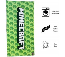 MINECRAFT verde SCRITTA LOGO Telo Mare Spaggia 70x140cm ORIGINALE Ufficiale FASHION UK