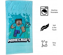 MINECRAFT STEVE TRIDENT Beach Big Towel 70x140cm Cotton ORIGINAL Official