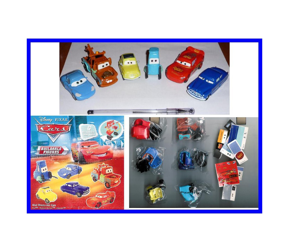 Stupendo SET 6 Modelli Auto CARS DISNEY Buildable Luigi Cricchetto Saetta ORIGINALI Tomy