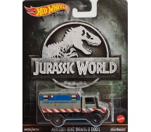 Modello DieCast JURASSIC WORLD Mercedes-Benz UNIMOG U1300 L scala 1/64 lunghezza 6cm Hot Wheels Premium HCP08