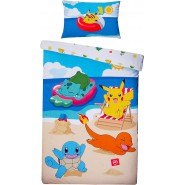 Bed Set POKEMON PIKACHU ON SUN CHAIR Beach With Friends Pokeball DUVET COVER 140x200 Double Face Cotton ORIGINAL