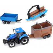 Modello TRATTORE NEW HOLLAND T7.315 Blu CON 3 DIVERSI RIMORCHI FarmLand BBURAGO 31668