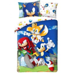 Bed Set SONIC THE HEDGEHOG Style TRIO Tails Knuckles DUVET COVER 140x200 Double Face Cotton ORIGINAL