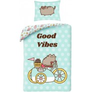 Set Letto PUSHEEN PURRFECT WEEKEND Gatto Emoticon COPRIPIUMINO e FEDERA Cotone 140x200