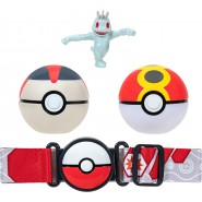 POKEMON Clip 'n' Go CINTURA Porta Sfere con Figura PIKACHU In piedi che ride e 2 POKEBALL Originale Ufficiale