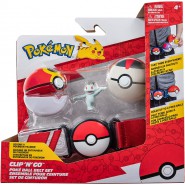 POKEMON Clip 'n' Go CINTURA Porta Sfere con Figura PIKACHU In piedi che ride e 2 POKEBALL Originale Ufficiale