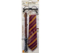 KIT per Costume HARRY POTTER Accessori BACCHETTA OCCHIALI e CRAVATTA Ufficiali RUBIE'S Carnevale